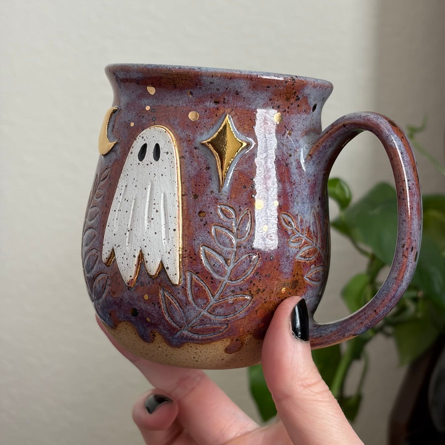 MADE-TO-ORDER • Moonlit Ghost + Ferns Mug • Drippy Déjà vu Glaze *READ FULL DETAILS*
