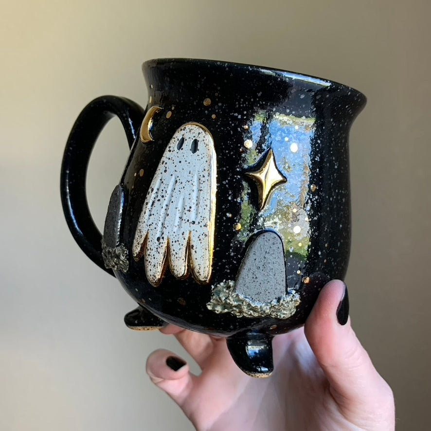 MADE-TO-ORDER • Graveyard Ghost Mug • Raven Glaze *READ FULL DETAILS*