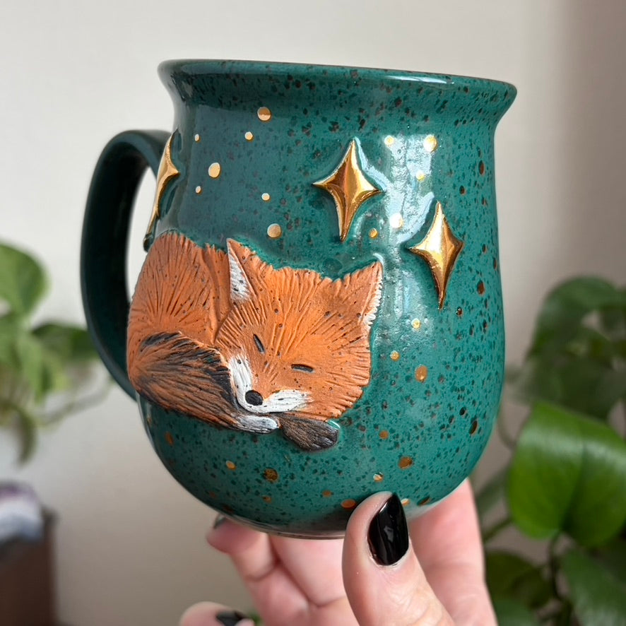 MADE-TO-ORDER • Sleepy Fox Mug • Emerald Glaze *READ FULL DETAILS*