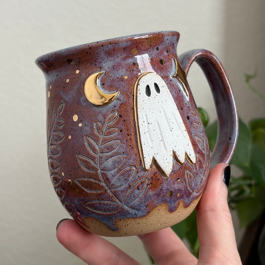 MADE-TO-ORDER • Moonlit Ghost + Ferns Mug • Drippy Déjà vu Glaze *READ FULL DETAILS*