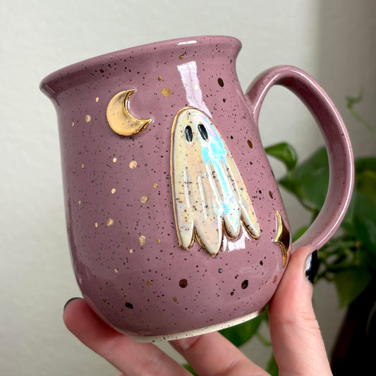 MADE-TO-ORDER • Pearly Moonlit Ghost Mug • Dusty Plum Glaze *READ FULL DETAILS*
