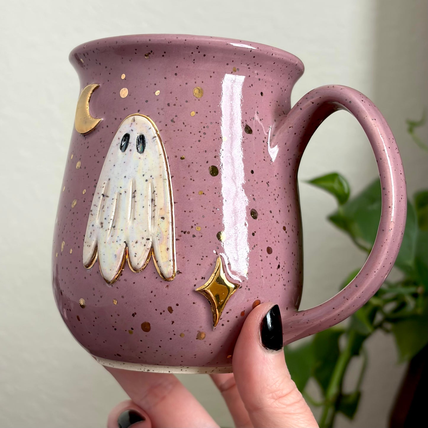 MADE-TO-ORDER • Pearly Moonlit Ghost Mug • Dusty Plum Glaze *READ FULL DETAILS*