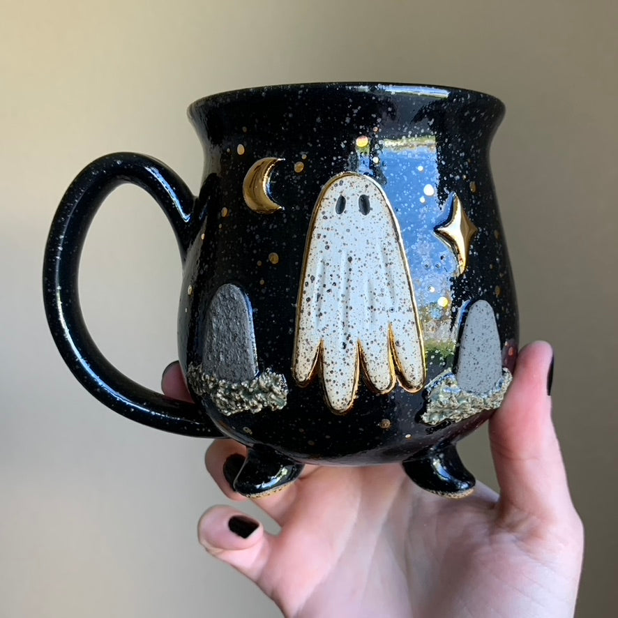 MADE-TO-ORDER • Graveyard Ghost Mug • Raven Glaze *READ FULL DETAILS*