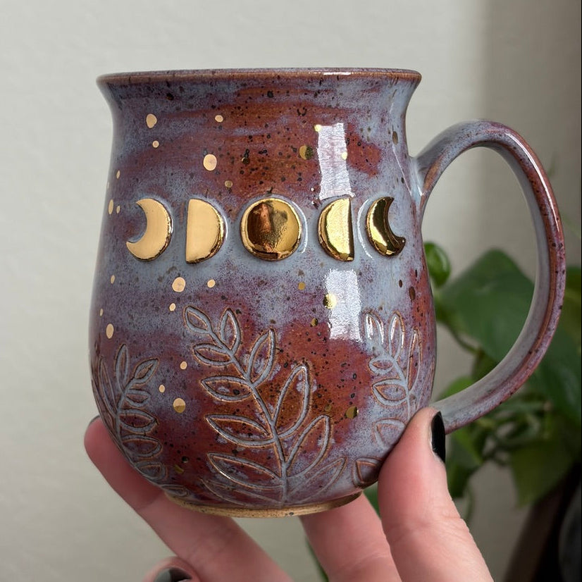 MADE-TO-ORDER • Moon Phase + Ferns Mug • Déjà vu Glaze *READ FULL DETAILS*