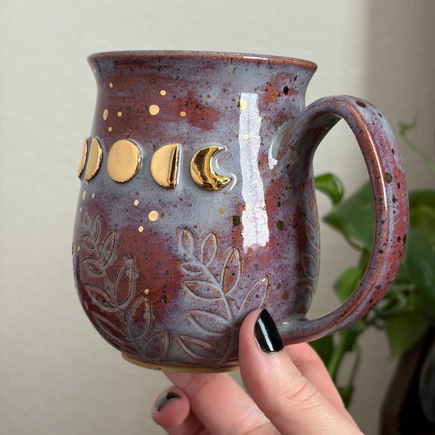 MADE-TO-ORDER • Moon Phase + Ferns Mug • Déjà vu Glaze *READ FULL DETAILS*