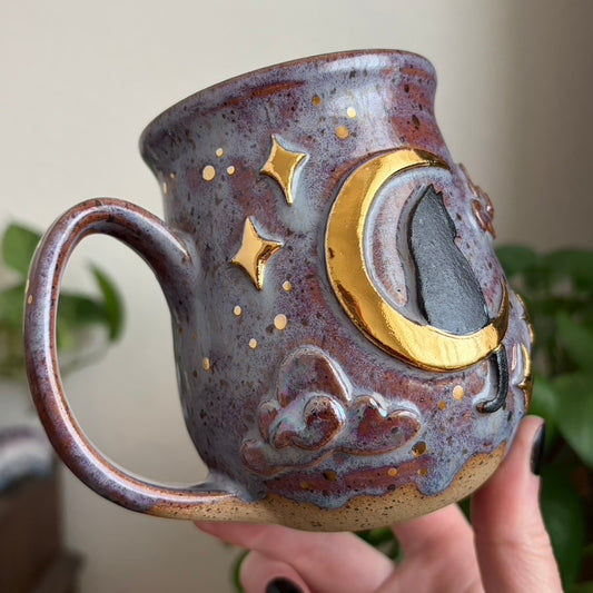 MADE-TO-ORDER • Celestial Cat in the Moon Mug • Déjà vu Glaze *READ FULL DETAILS*