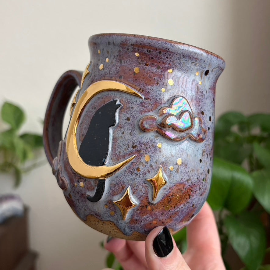 MADE-TO-ORDER • Celestial Cat in the Moon Mug • Déjà vu Glaze *READ FULL DETAILS*