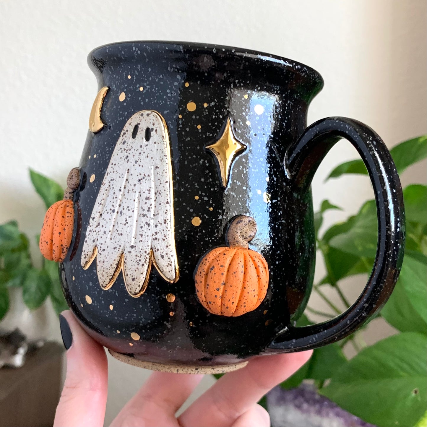 MADE-TO-ORDER • Pumpkin Ghost Mug • Raven Glaze *READ FULL DETAILS*