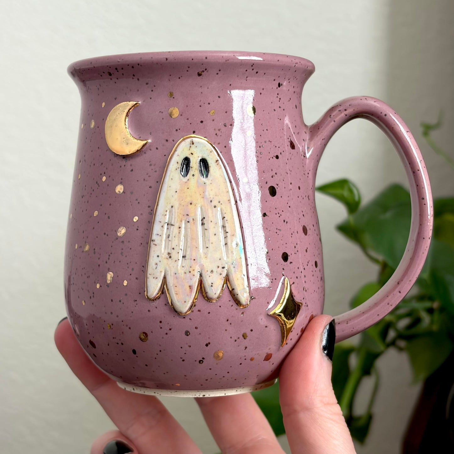 MADE-TO-ORDER • Pearly Moonlit Ghost Mug • Dusty Plum Glaze *READ FULL DETAILS*
