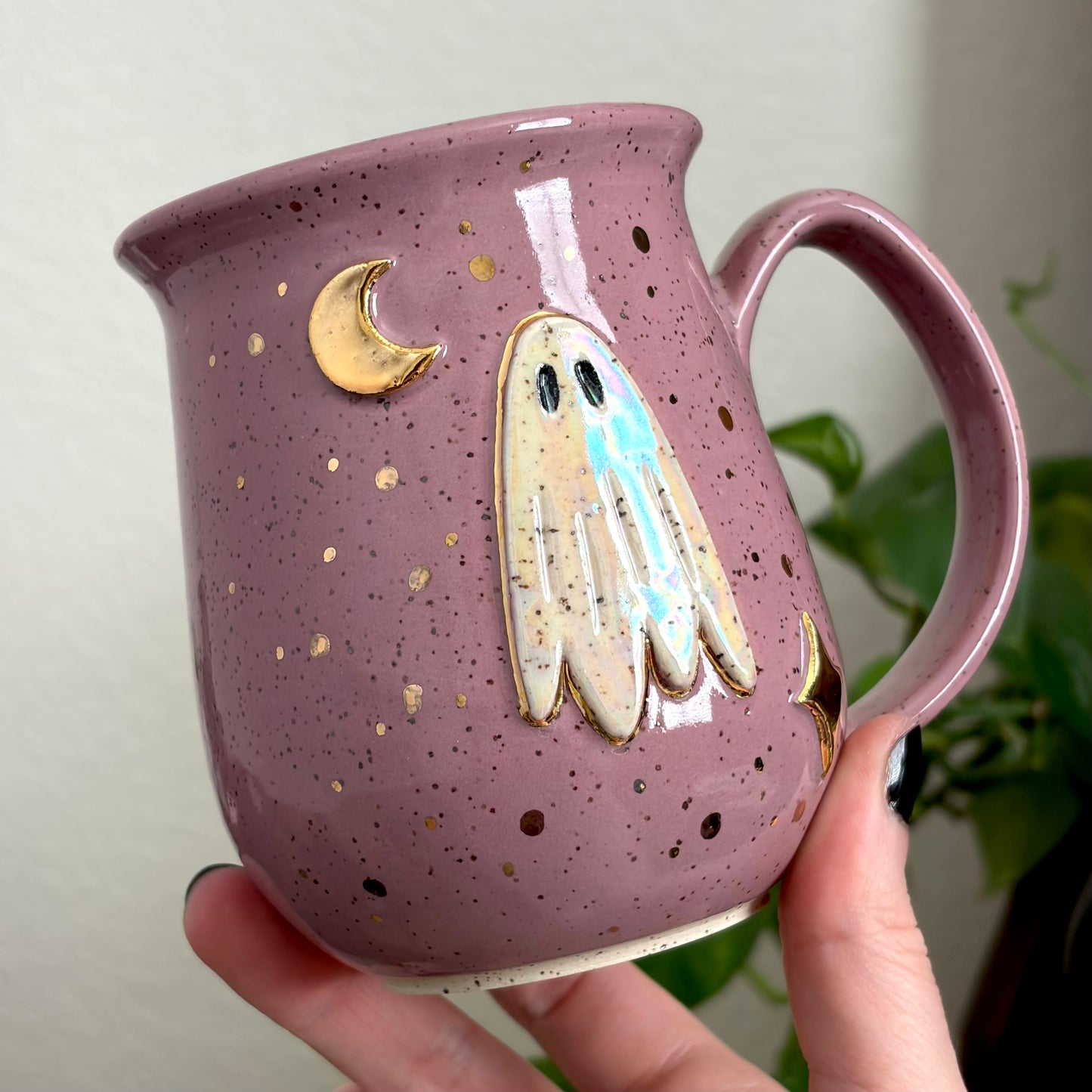 MADE-TO-ORDER • Pearly Moonlit Ghost Mug • Dusty Plum Glaze *READ FULL DETAILS*