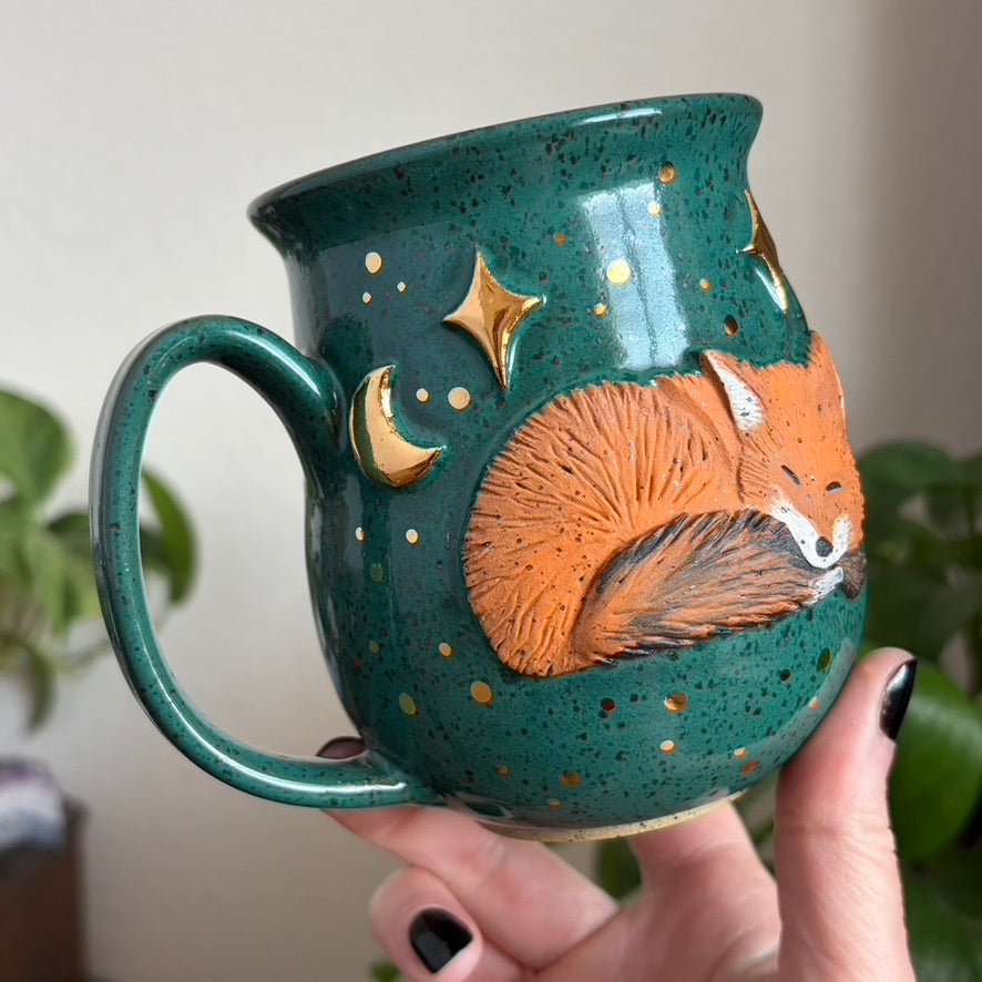 MADE-TO-ORDER • Sleepy Fox Mug • Emerald Glaze *READ FULL DETAILS*