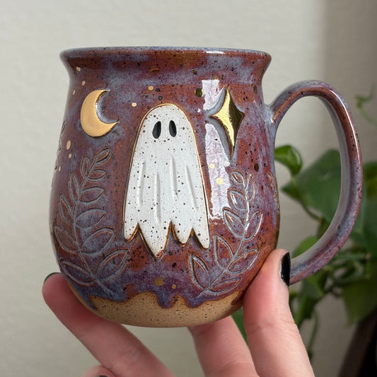 MADE-TO-ORDER • Moonlit Ghost + Ferns Mug • Drippy Déjà vu Glaze *READ FULL DETAILS*
