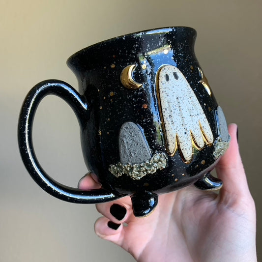 MADE-TO-ORDER • Graveyard Ghost Mug • Raven Glaze *READ FULL DETAILS*