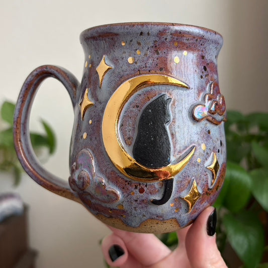 MADE-TO-ORDER • Celestial Cat in the Moon Mug • Déjà vu Glaze *READ FULL DETAILS*