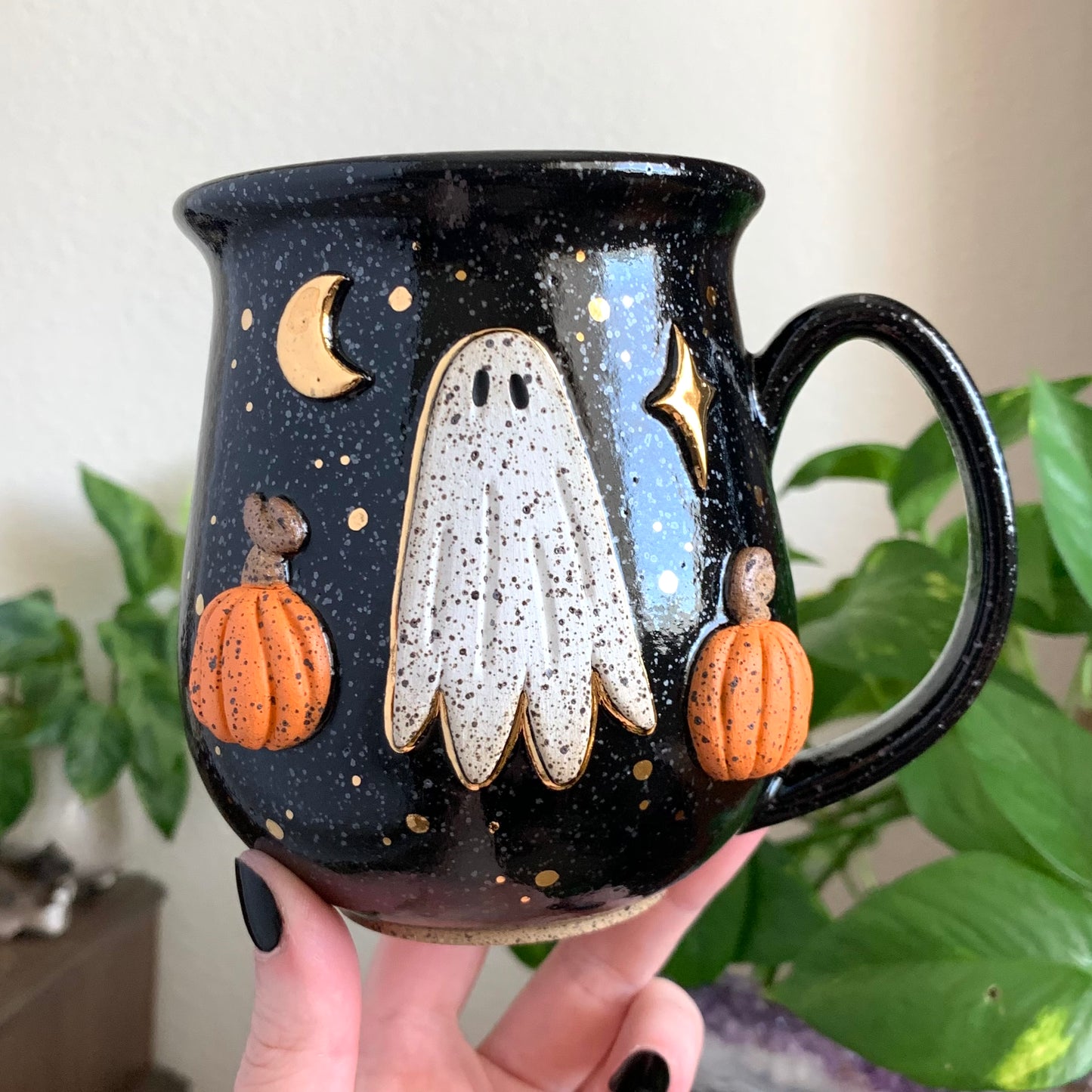 MADE-TO-ORDER • Pumpkin Ghost Mug • Raven Glaze *READ FULL DETAILS*